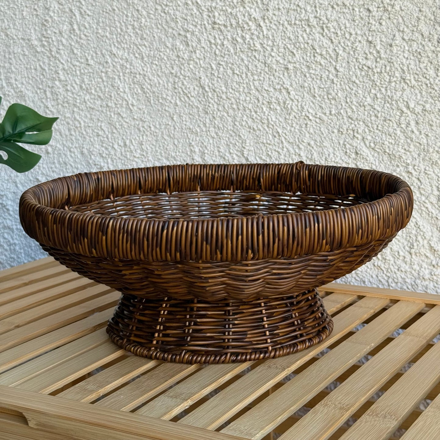 Lara Rattan Ayaklı Yuvarlak Büyük Boy Meyvelik 31 CM Kahve Rengi