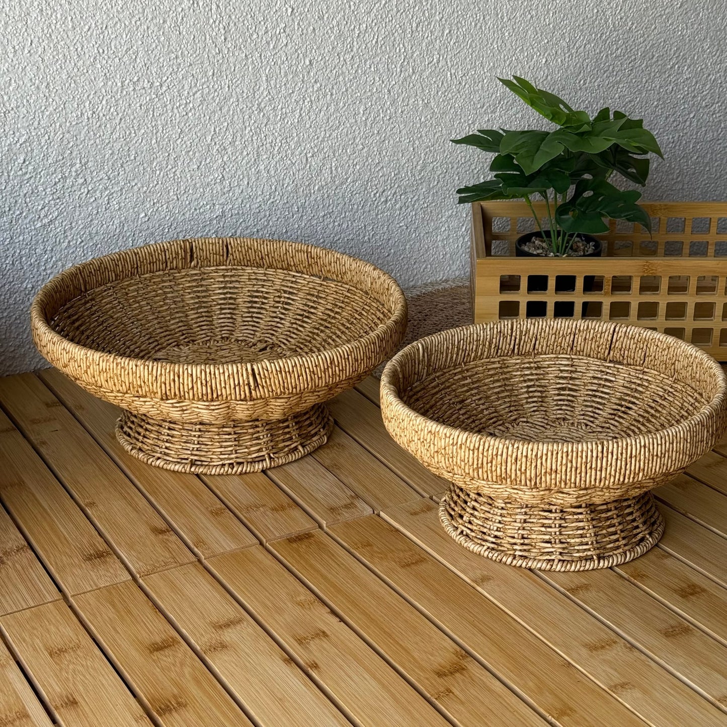 Lara Rattan Ayaklı Yuvarlak İki Boy Meyvelik Naturel