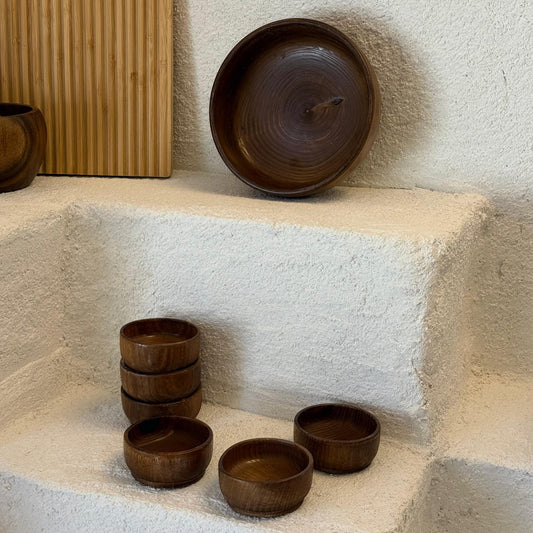 Mywood 7 Parça Özel Ahşap Çerezlik Set (Koyu)