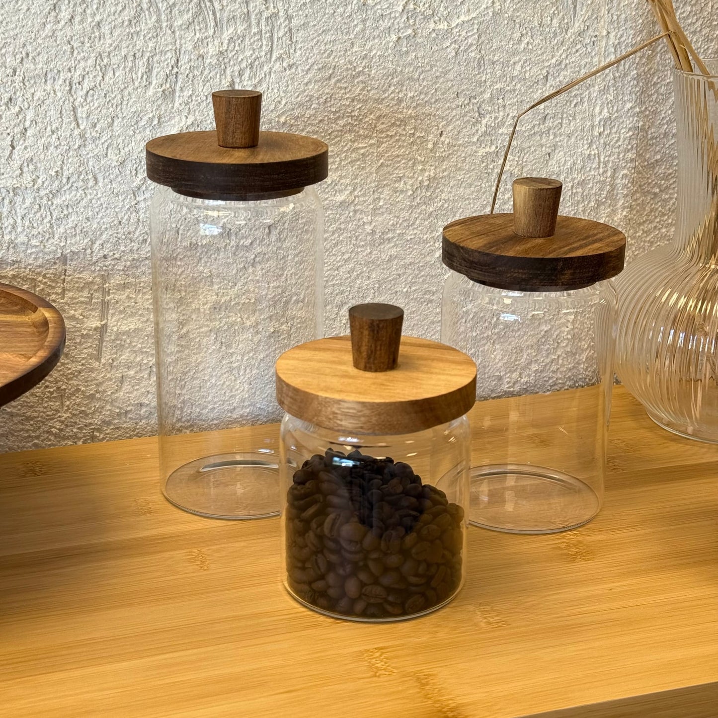 Akasya Kapaklı 3 Boy Cam kavanoz Seti 950 ml, 700 ml, 450 ml