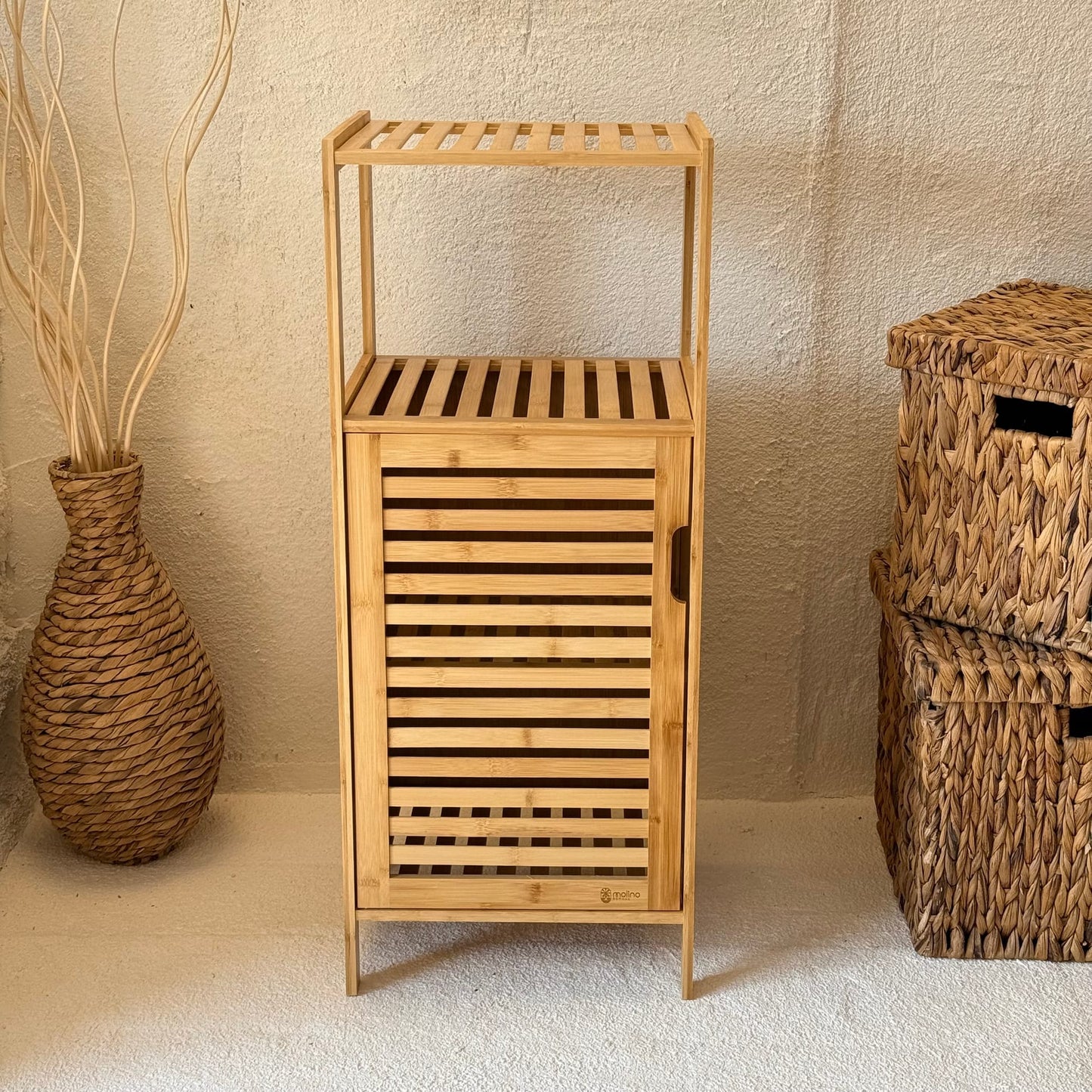 Melis İvory Bambu Tek Kapaklı,2 Katlı Çok Amaçlı Banyo Dolabı 87x36x33 cm (İMKANSIZ FİYAT)KOD:119