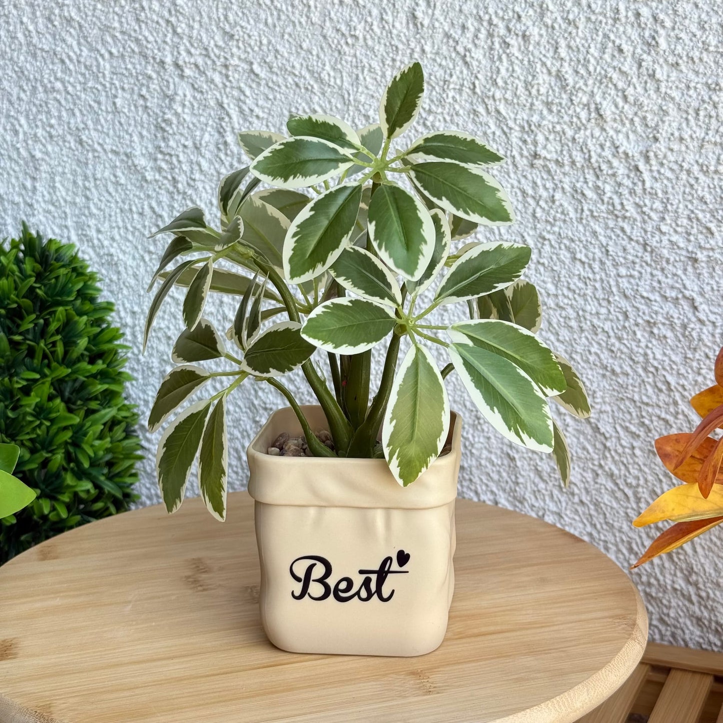 Best Saksılı Yapay Çiçek Yeşil-Beyaz 25 cm