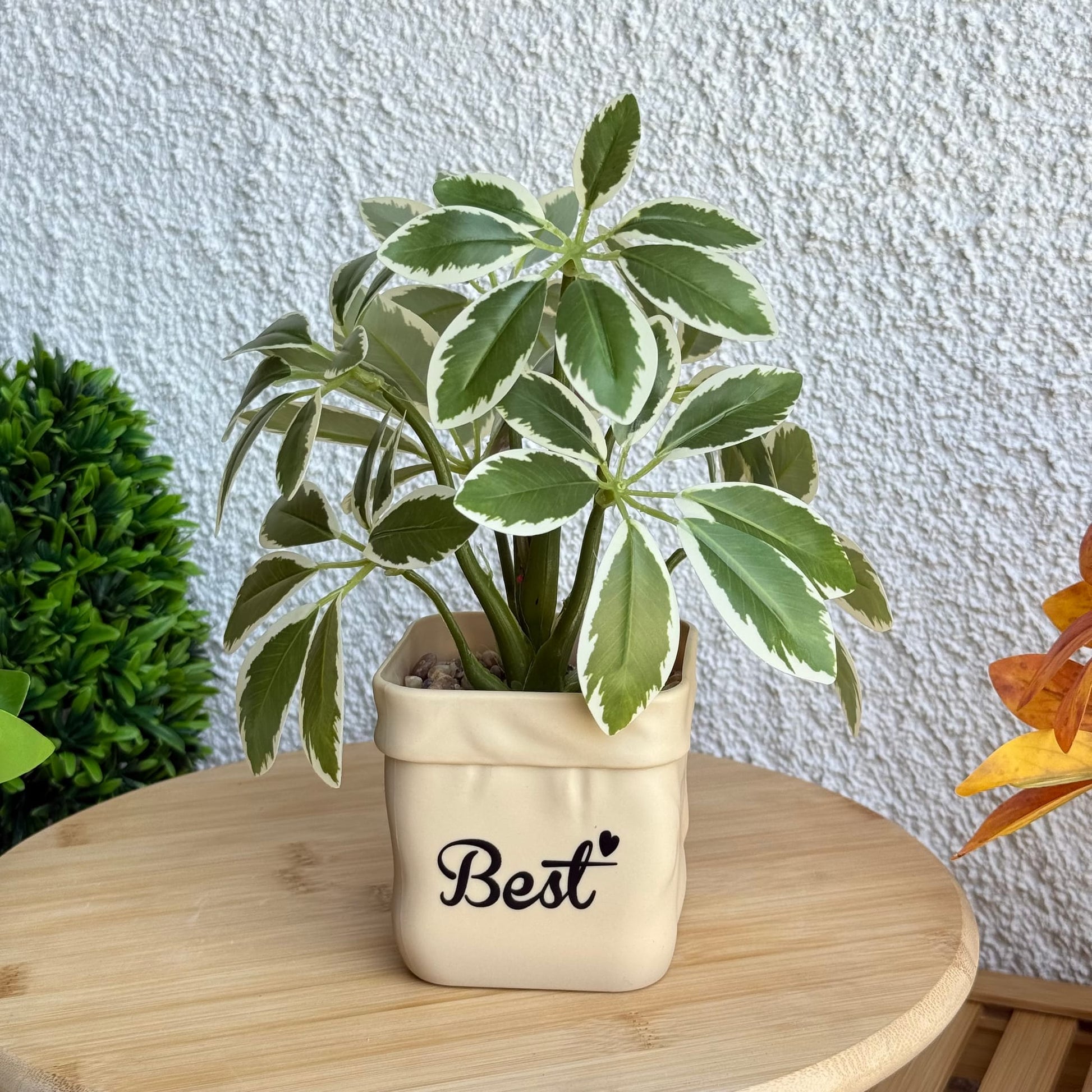 Best Saksılı Yapay Çiçek Yeşil-Beyaz 25 cm