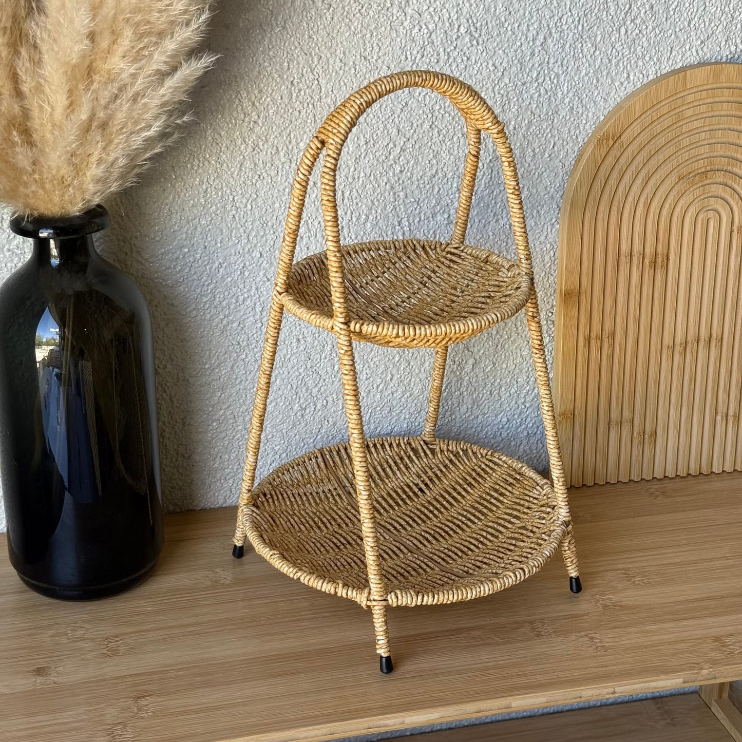 Deo Rattan İki Katlı Meyvelik Sunumluk 37 CM Naturel