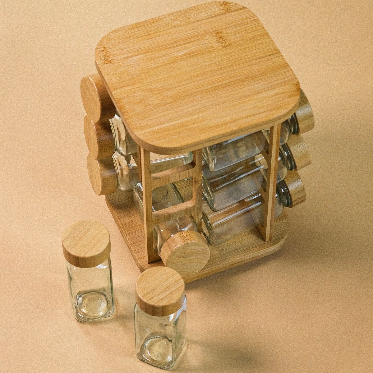 Oliv Bambu Dönen Standlı 12 Adet Baharatlık Seti 120 ml (KOD:8838)