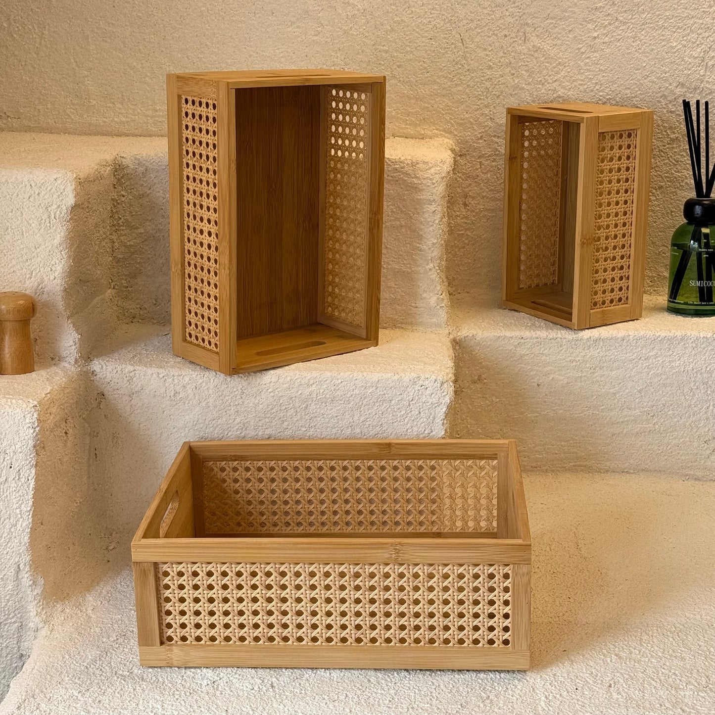 Simona 3 Lü Dikdörtgen Bambu Organizer Seti