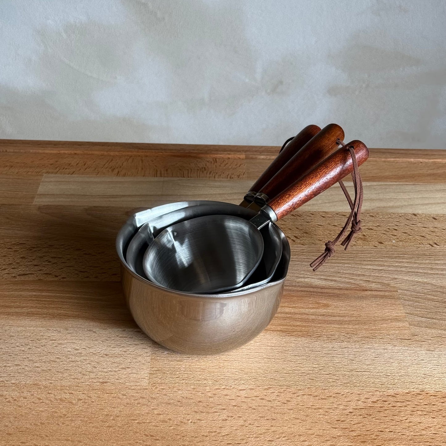 Kylie 3 Boy Çelik Akasya Ağacı Saplı Ölçü Seti (304 Çelik Yüksek Kalite)