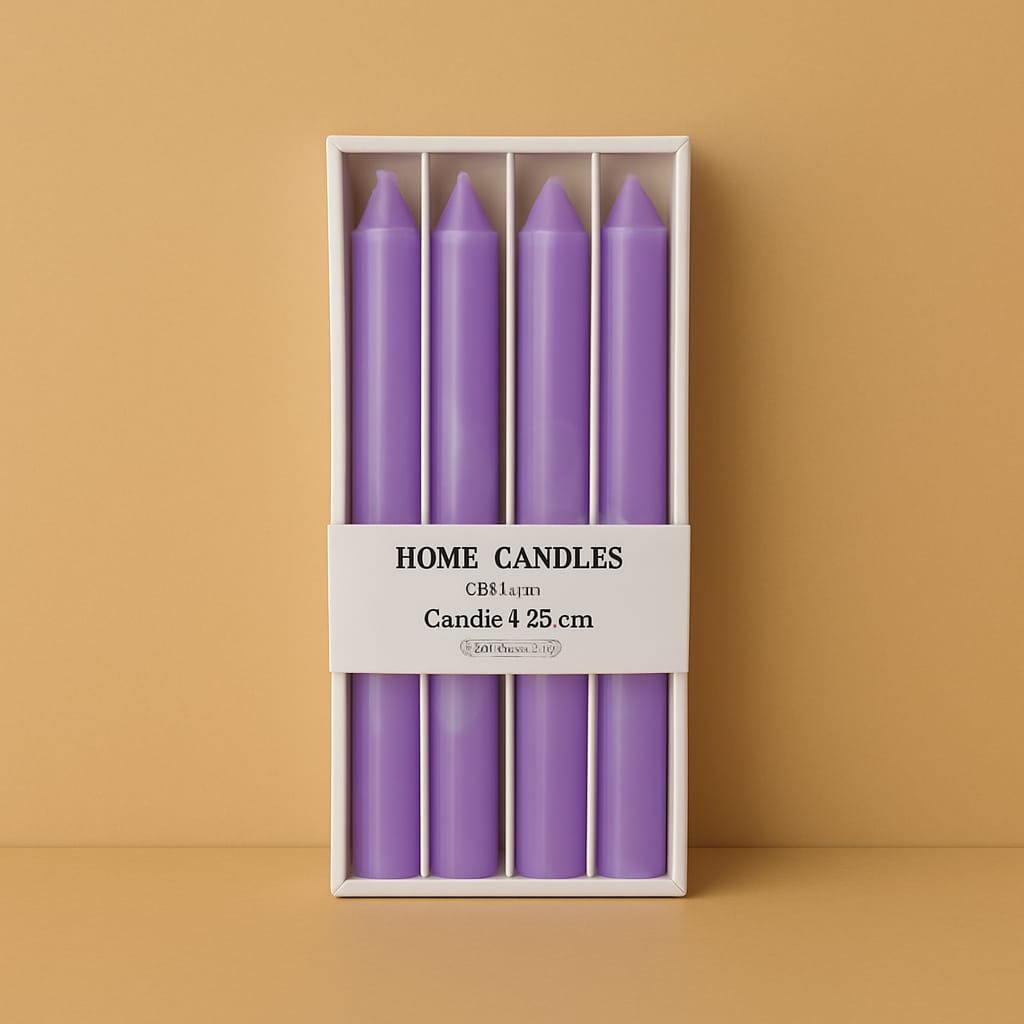 Home Candle 4 Lü Uzun Şamdan Mum Seti Lila