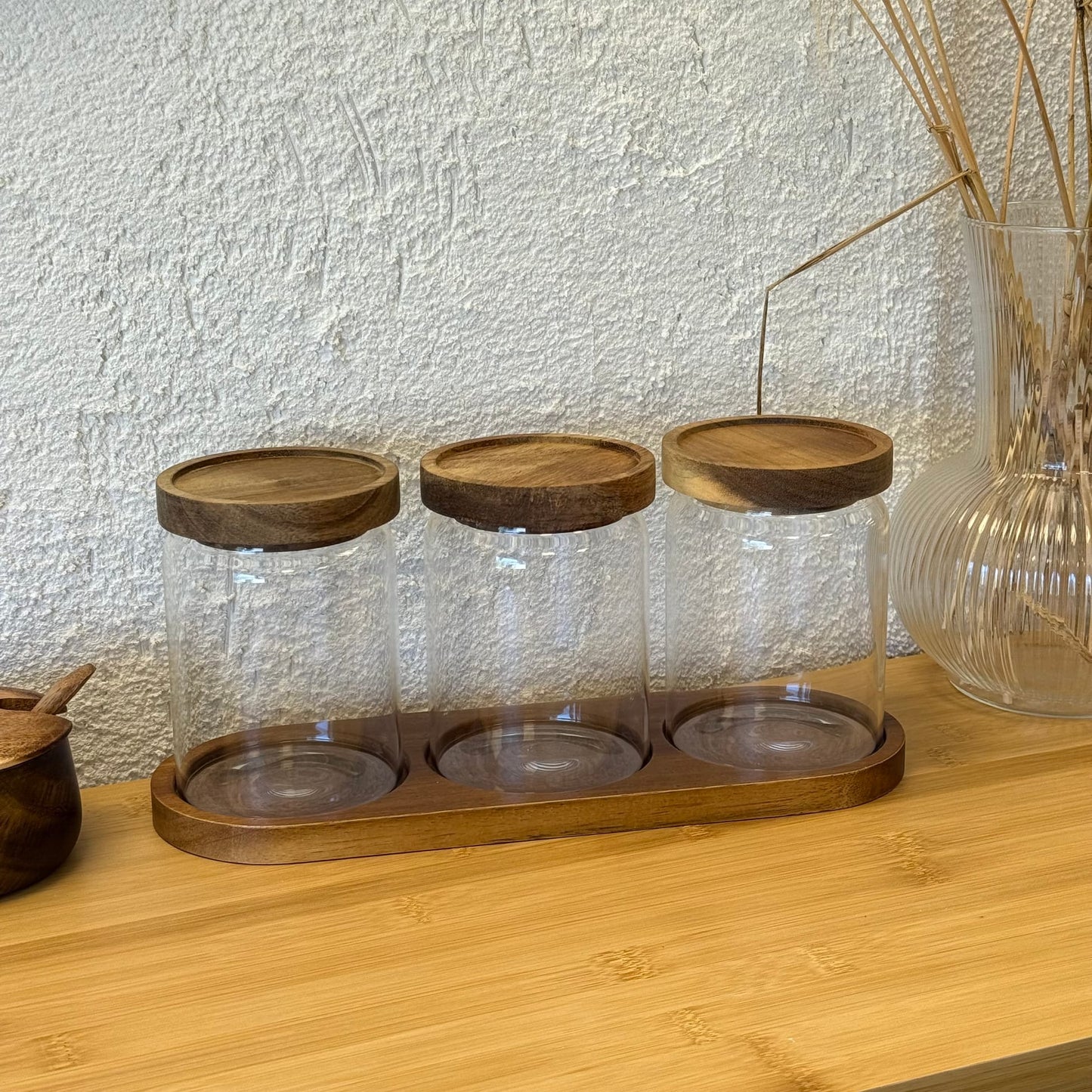 İzy Akasya Ağcı Kapaklı Standlı Kavanoz Seti 600 ml