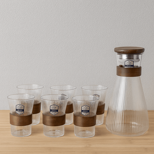 Delisoga Ahşap Detaylı Cam Sürahi Set 7 Parça (SÜPER FİYAT)