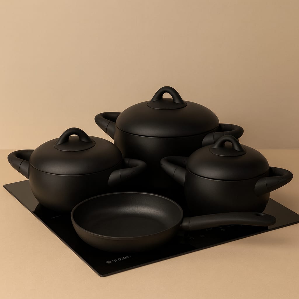 Dolce 7 Parça Döküm Gövde Tencere Seti Mat Siyah
