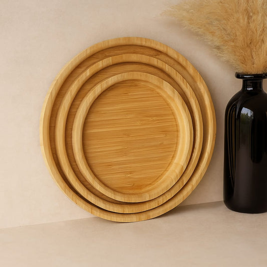 Hardy Yuvarlak 3 Boy Bambu Tepsi Set