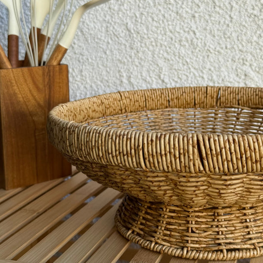 Lara Rattan Ayaklı Yuvarlak Büyük Boy Meyvelik 31 CM Naturel