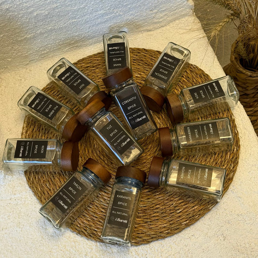 Barotti 12 Adet Akasya Kapaklı Kare Baharatlık Seti Siyah (Süper FİYAT)