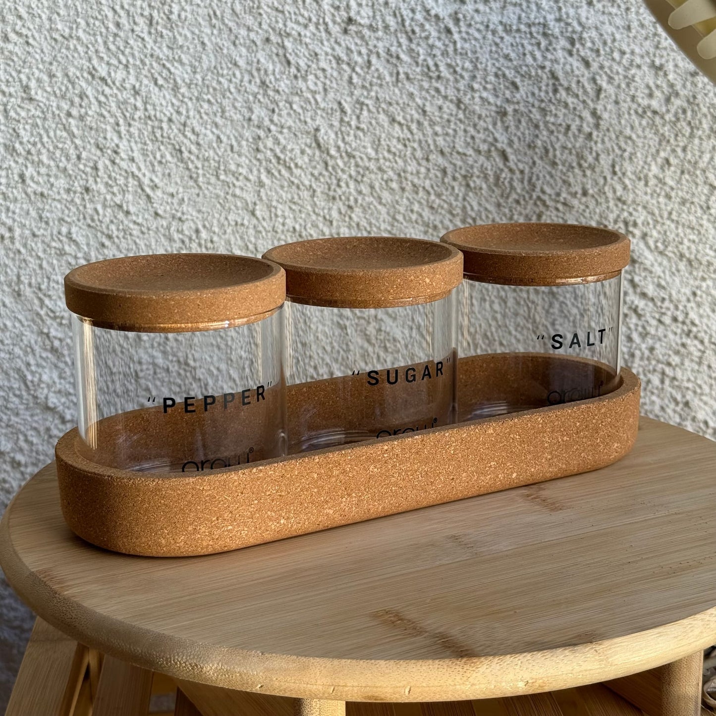 Linda 3 Lü Cam Baharatlık Seti Mantar Kapaklı