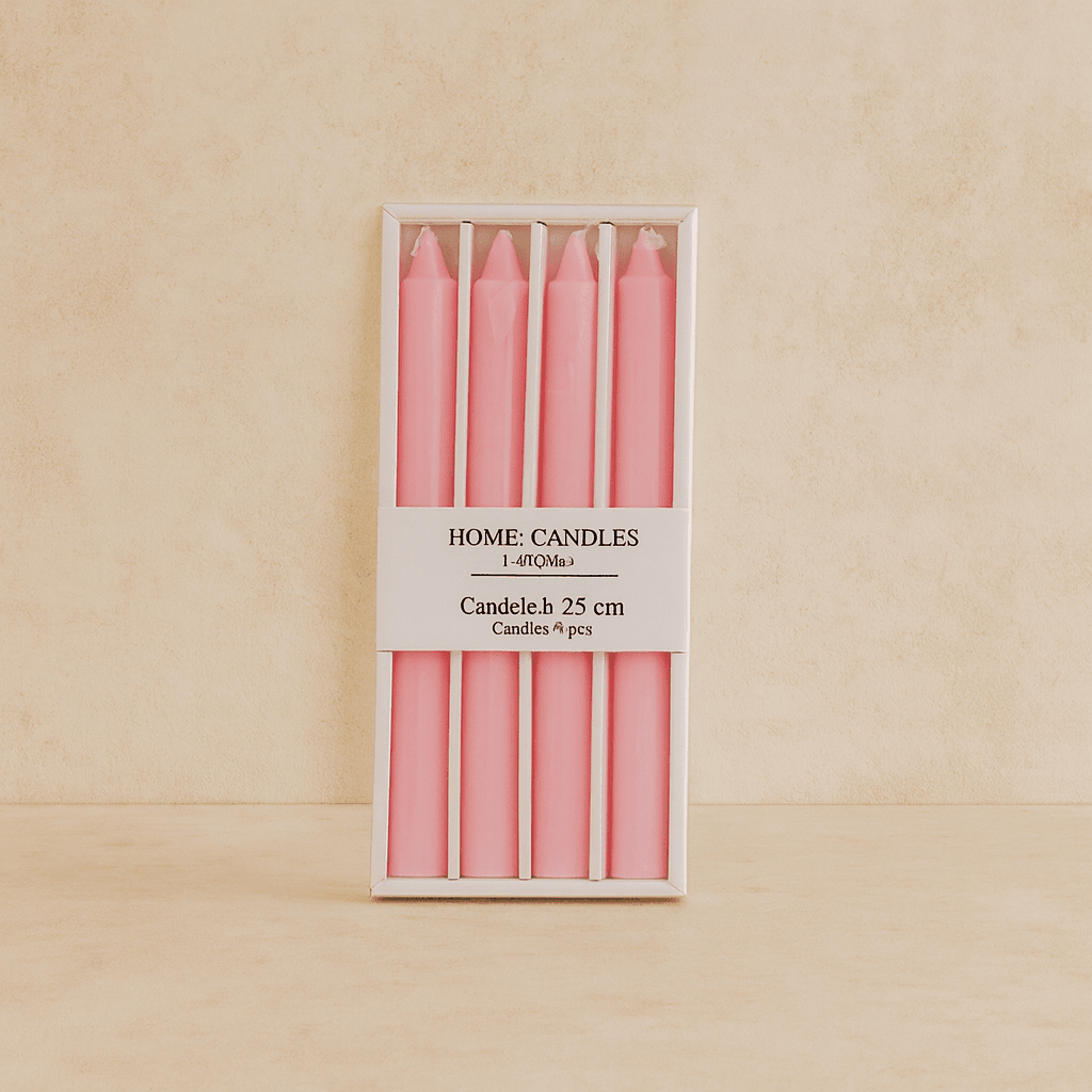 Home Candle 4 Lü Uzun Şamdan Mum Seti Pembe