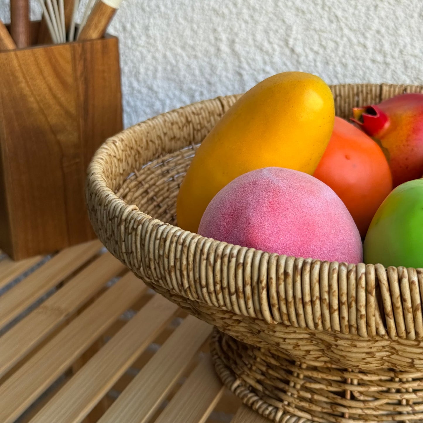 Lara Rattan Ayaklı Yuvarlak Büyük Boy Meyvelik 31 CM Naturel