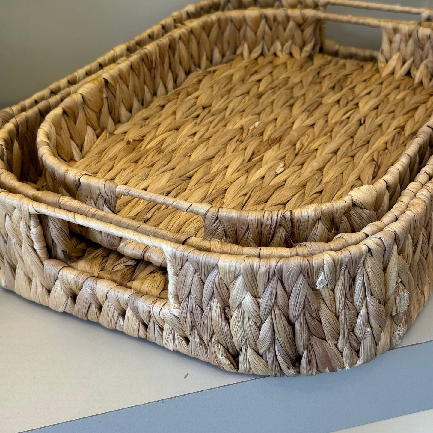 ZBERN Kalın Hasır 3 Boy Dikdörtgen Tepsi Seti