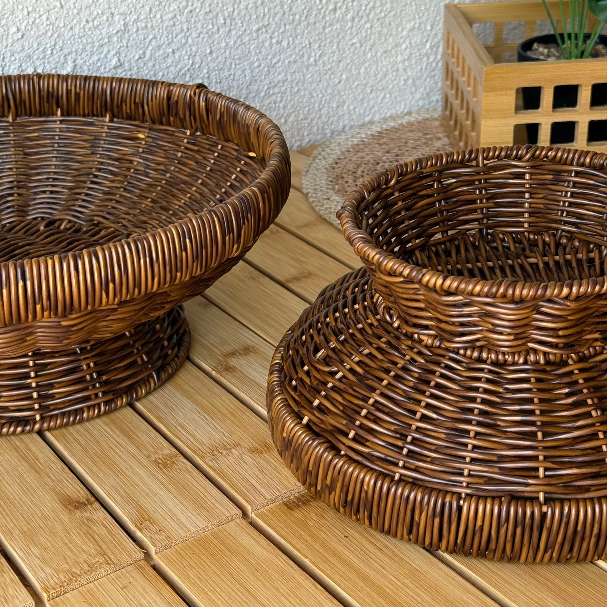 Lara Rattan Ayaklı Yuvarlak İki Boy Meyvelik Kahve Rengi