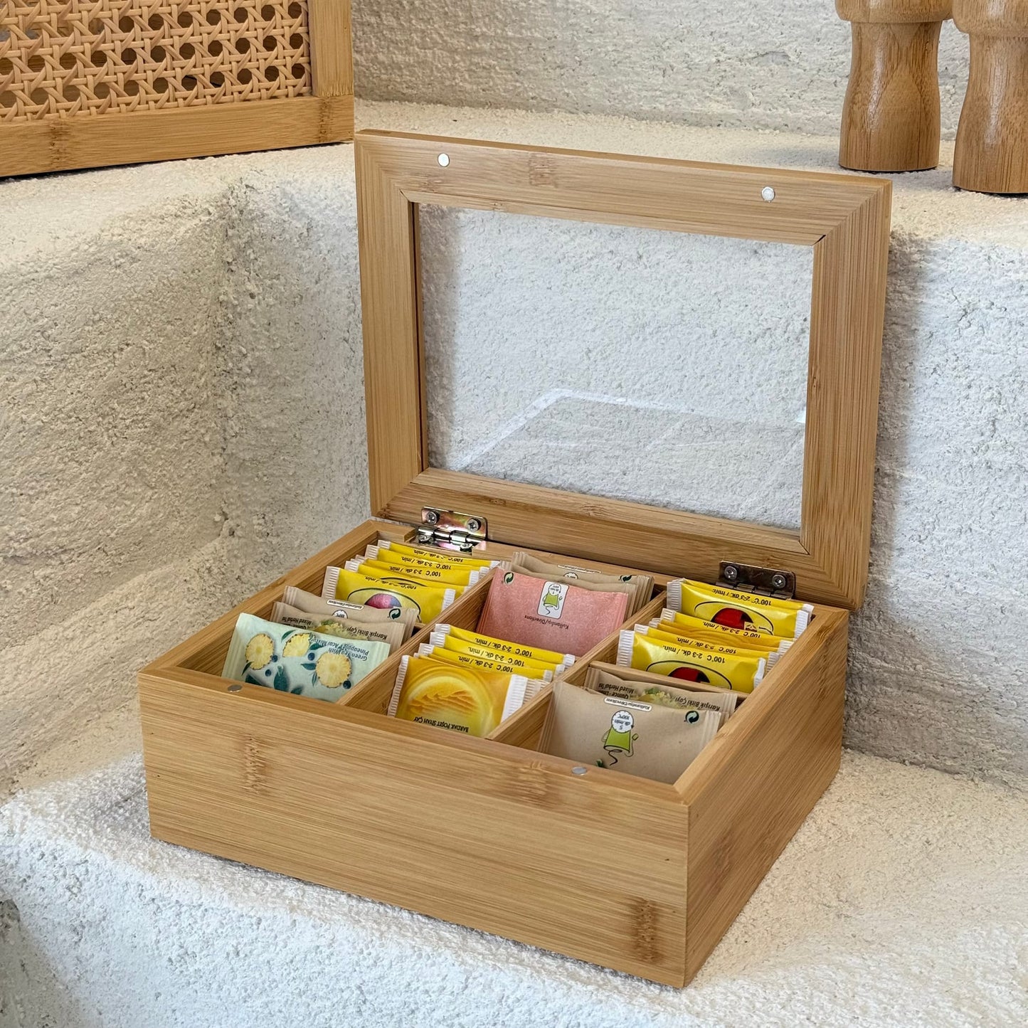 Ross Bölmeli Bambu Çay Kutusu 21x16x7 cm