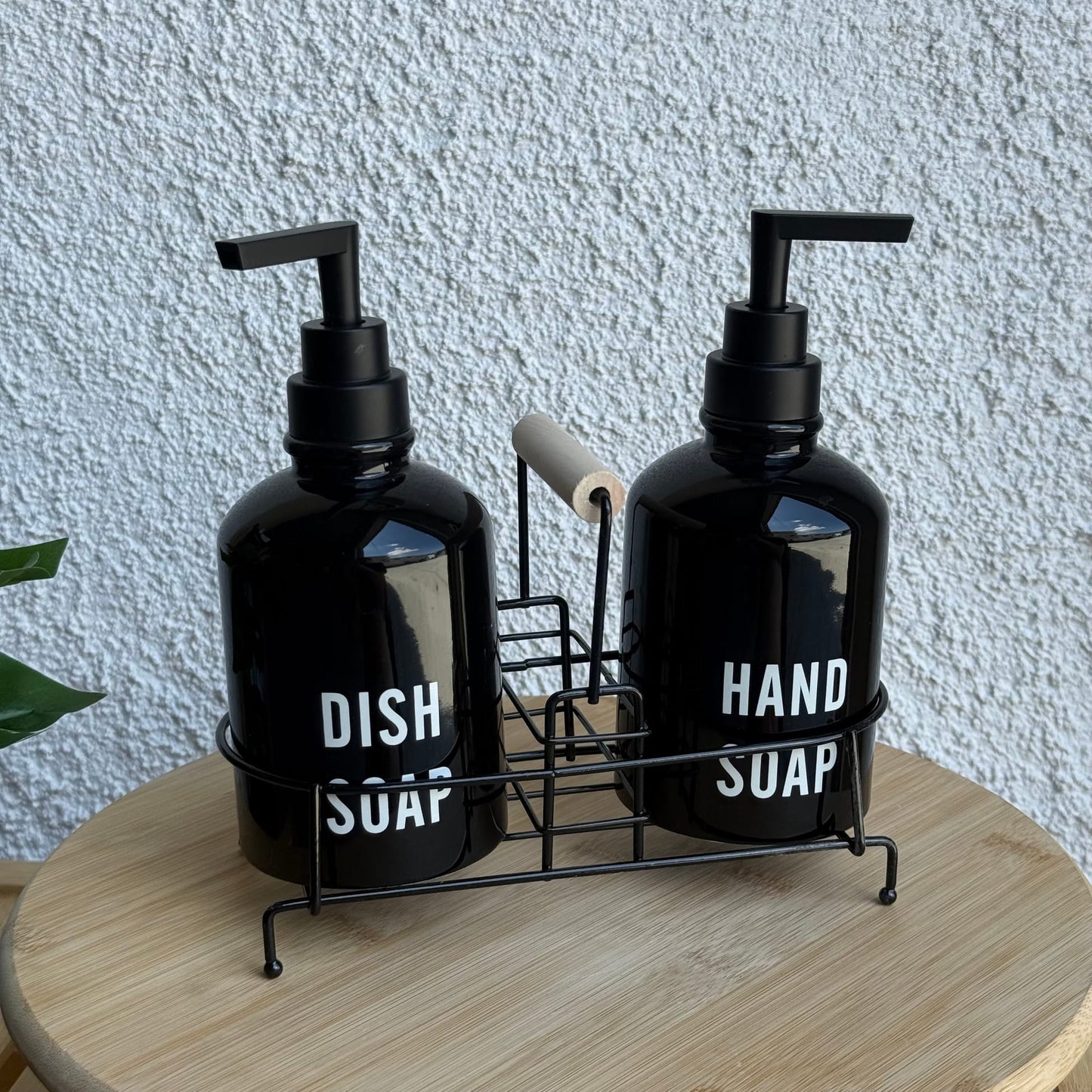Tonish Metal Standlı Poeselen Sıvı Sabunluk Seti Siyah