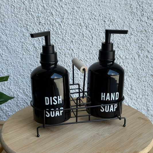 Tonish Metal Standlı Poeselen Sıvı Sabunluk Seti Siyah