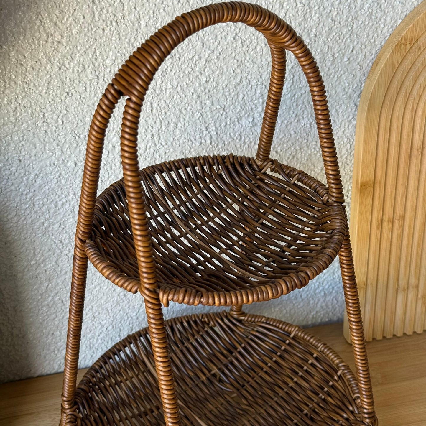 Deo Rattan İki Katlı Sunumluk Meyvelik 37 CM Kahve Rengi