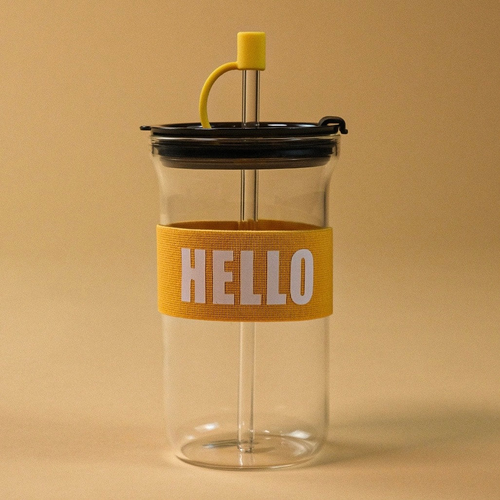 Hello Pipetli Borosilikat Cam Bardağı Sarı 500 ML