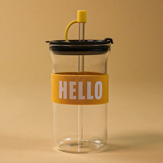 Hello Pipetli Borosilikat Cam Bardağı Sarı 500 ML