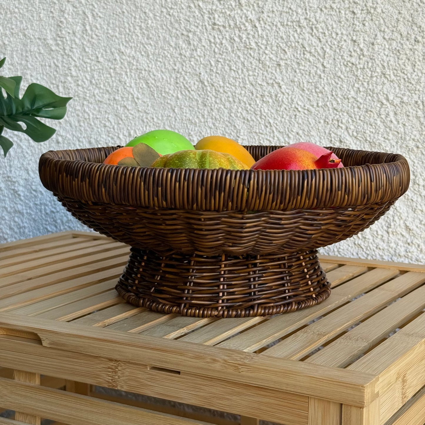 Lara Rattan Ayaklı Yuvarlak Büyük Boy Meyvelik 31 CM Kahve Rengi