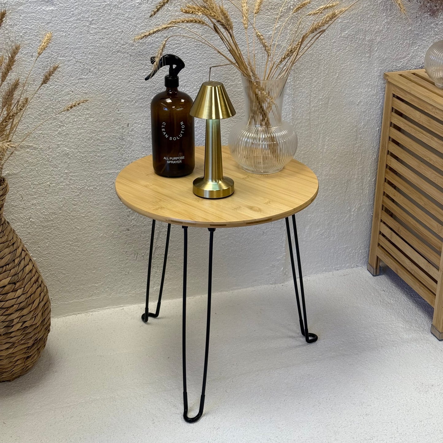 Katlanır Bambu Yuvarlak Orta Sehpa 44x44x46 cm