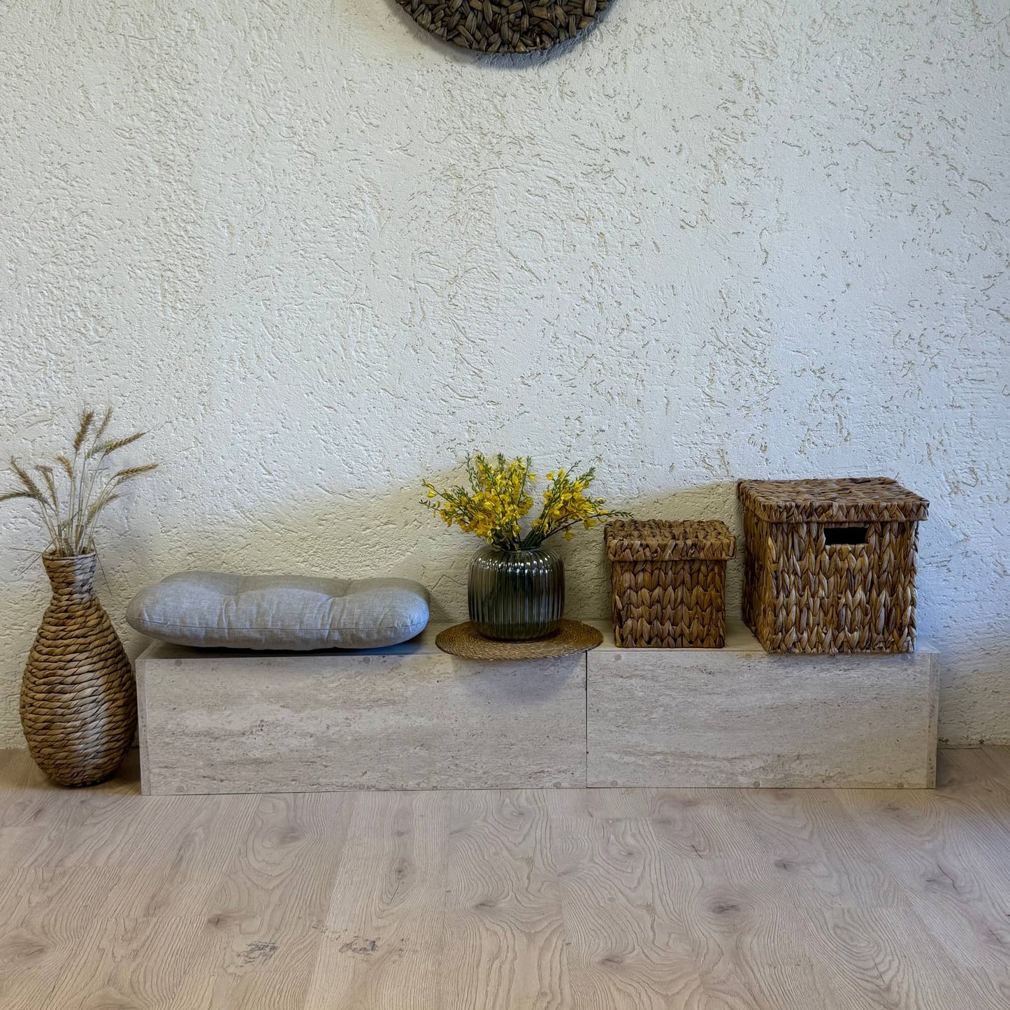 Stella İki Boy, Dekoratif Dresuar Sütun, Traverten Desen, B.Boy 90x28x28 cm, K.Boy 70x28x28 cm