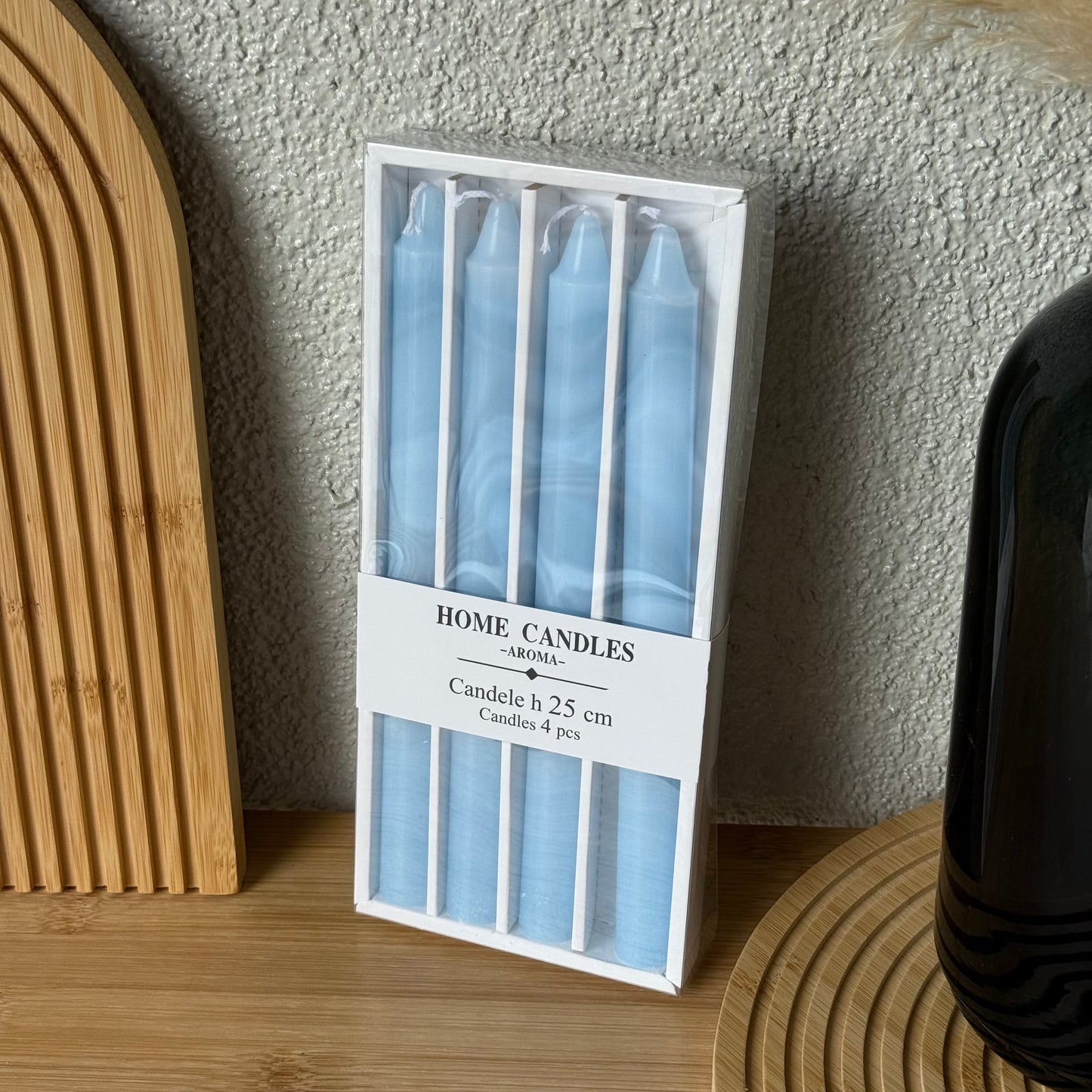 Home Candle 4 Lü Uzun Şamdan Mum Seti Mavi