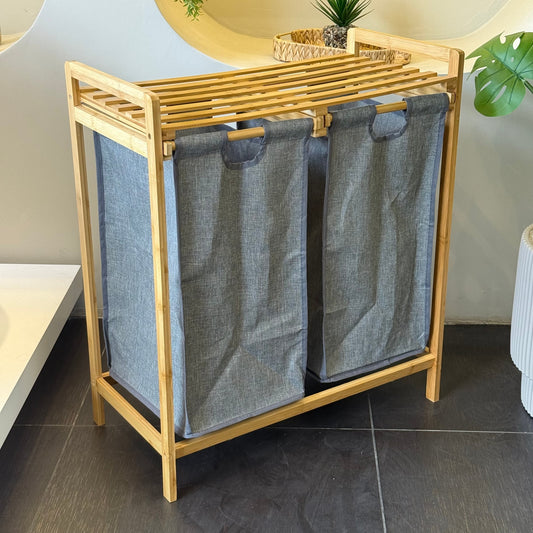 Bambu 2 Bölmeli Kirli Çamaşır Sepeti