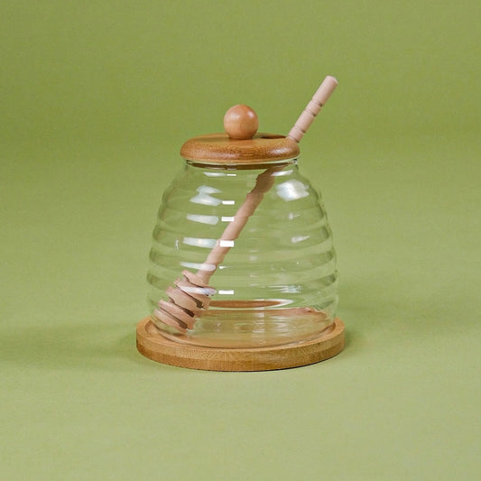 Mery Borosilicat Cam Bambu Standlı Bal Kavanoz 350 ml