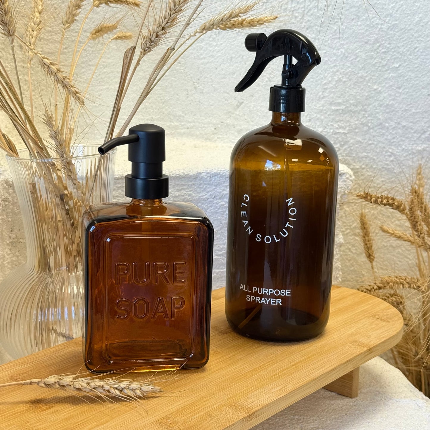 Amber Cam Sprey Şişe ve Sıvı Sabunluk Set (SÜPER FİYAT)