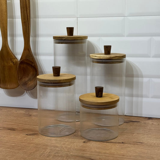 Regina 4 Lü Çizgili Kavanoz Seti Akasya Ağacı Kapaklı