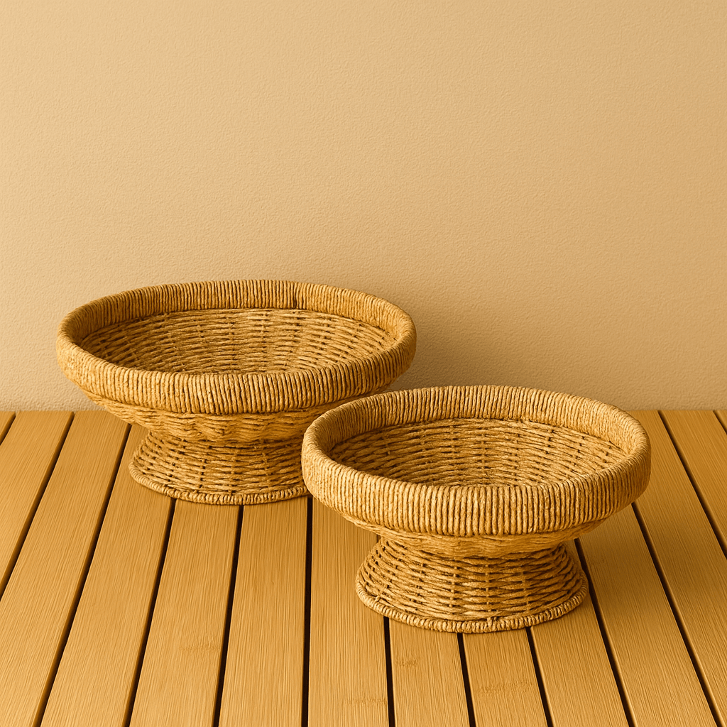 Lara Rattan Ayaklı Yuvarlak İki Boy Meyvelik Naturel