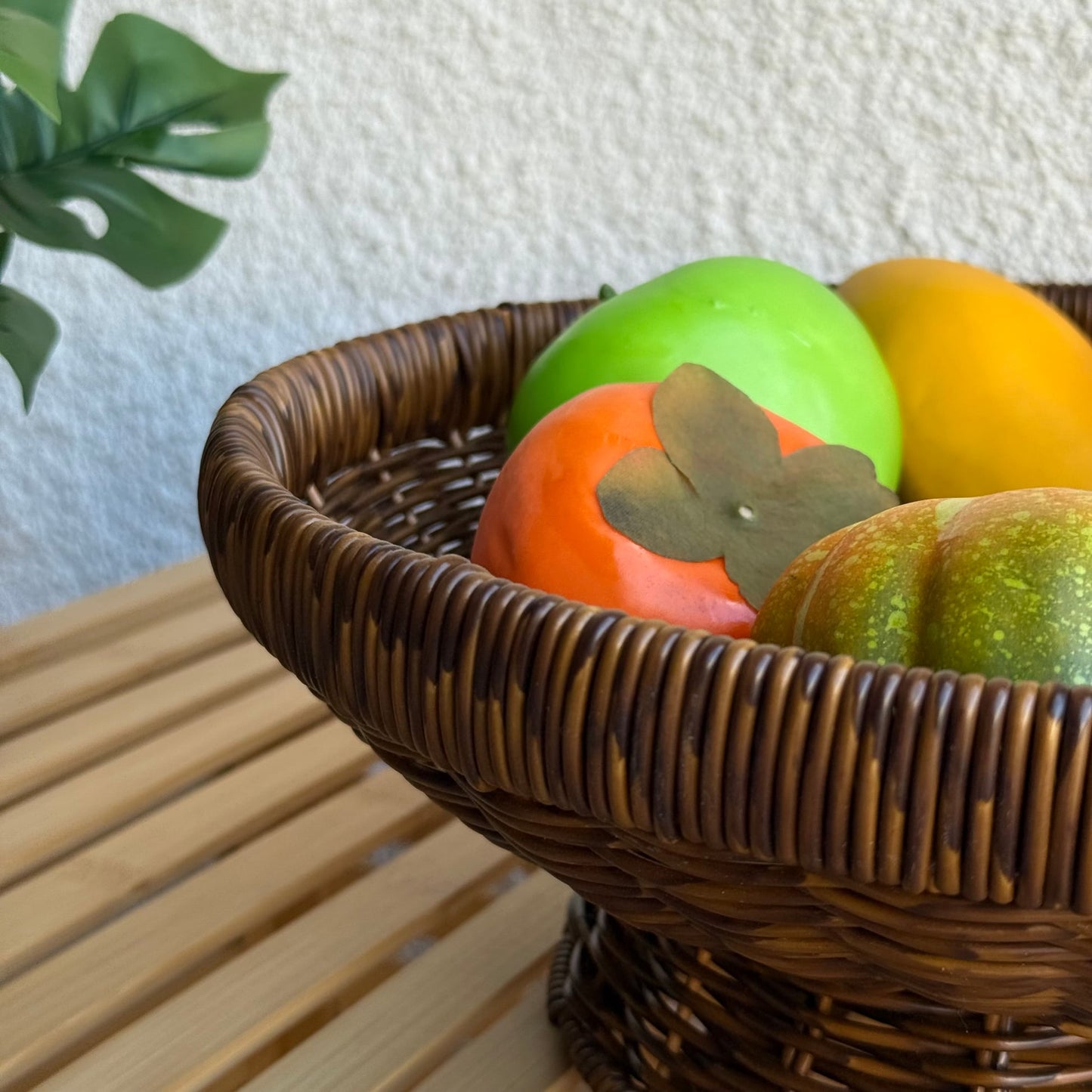 Lara Rattan Ayaklı Yuvarlak Büyük Boy Meyvelik 31 CM Kahve Rengi