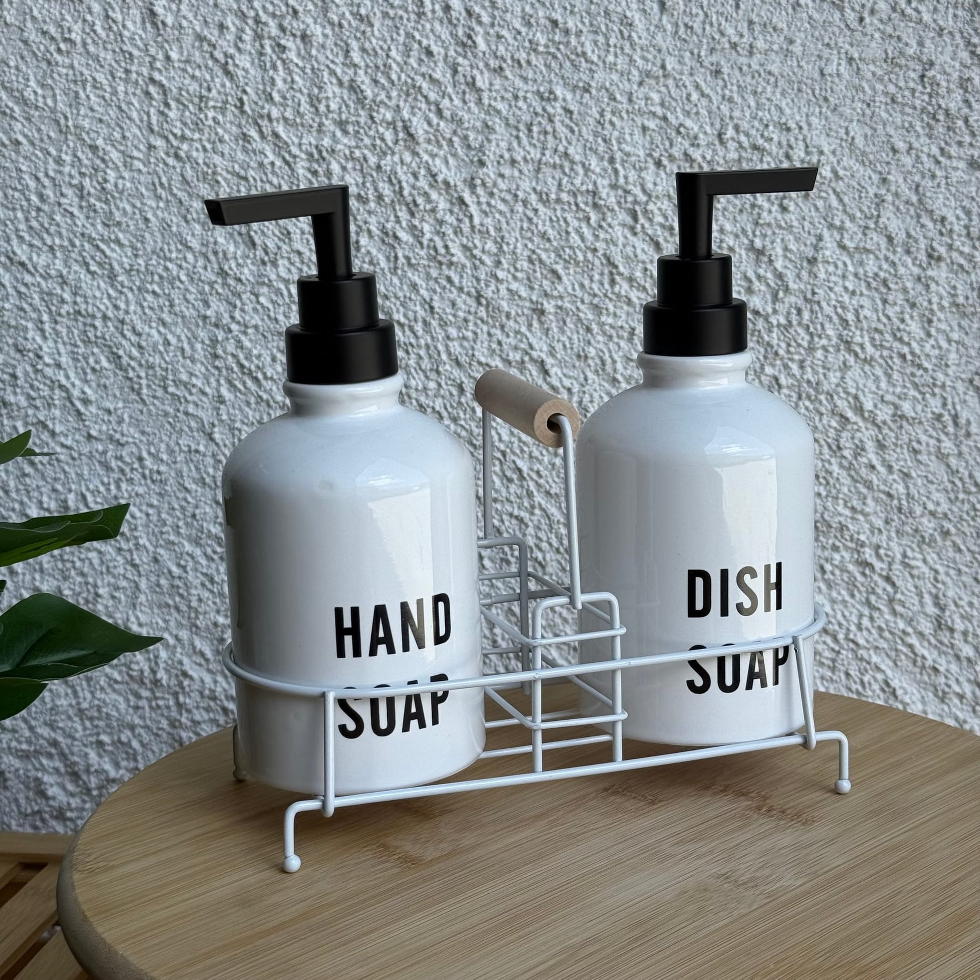 Tonish Metal Standlı Poeselen Sıvı Sabunluk Seti  Beyaz