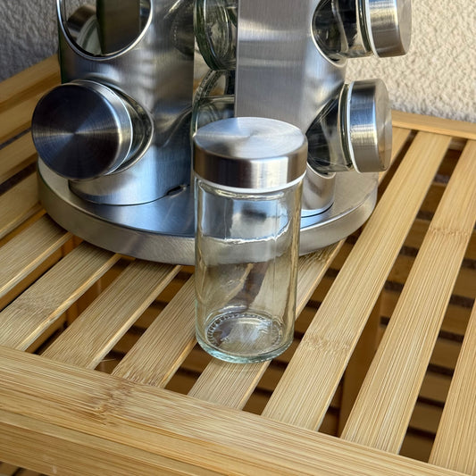 Metal Dönen Standlı Cam Baharatlık Seti Gümüş (KOD:4730)