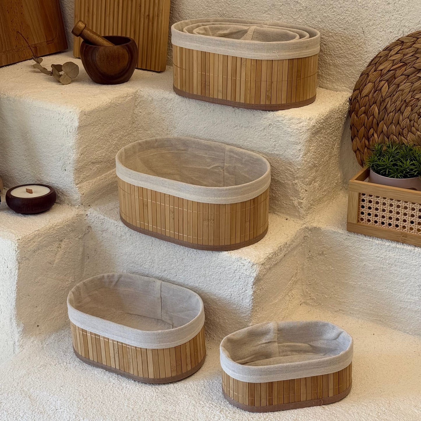 1 Set ALANA Set 1 BEDAVA Bambu Oval Organizer Seti (Toplsm 6 Adet)