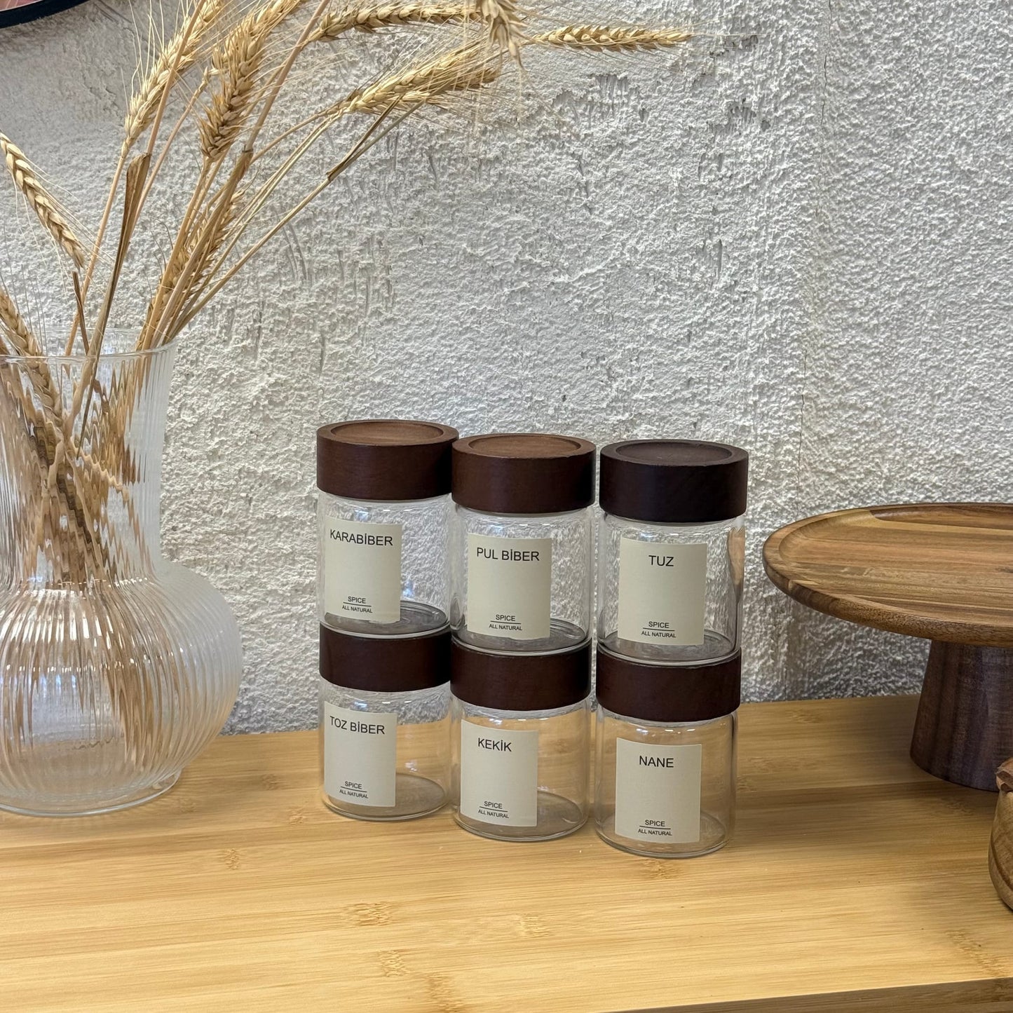 Strokka Akasya Kapaklı Silindir Kavanoz Seti 6 Adet 200 ml