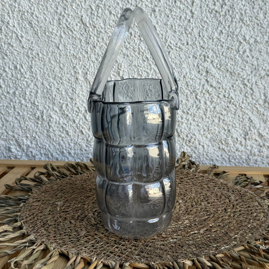 Glass Vase Çanta Model Vazo Füme 22x14x8 cm