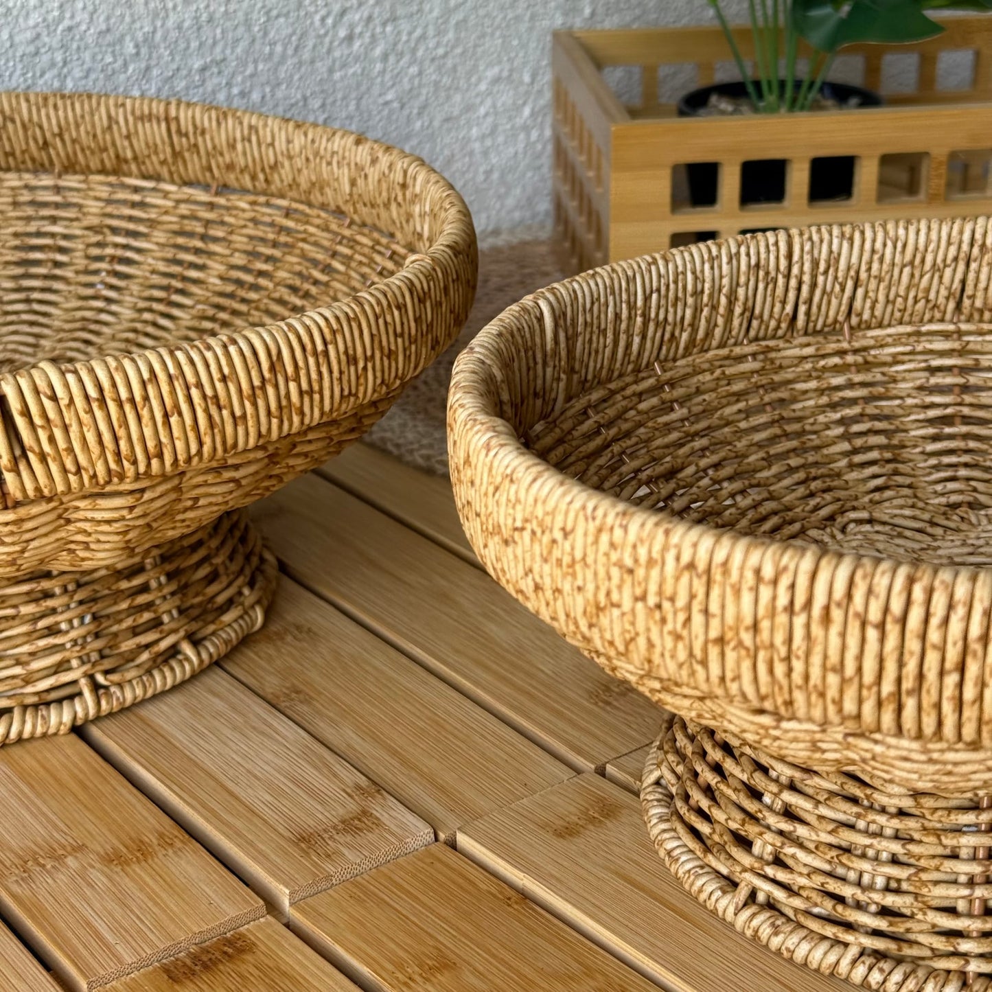 Lara Rattan Ayaklı Yuvarlak İki Boy Meyvelik Naturel