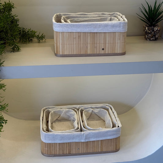 8 Parça Bambu Sepet Seti Dikdörtgen