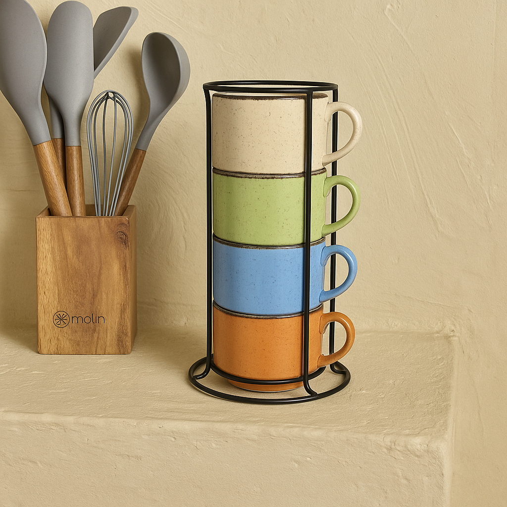 Porline Metal Standlı Renkli Kupa Seti 5 Parça KOD:0528