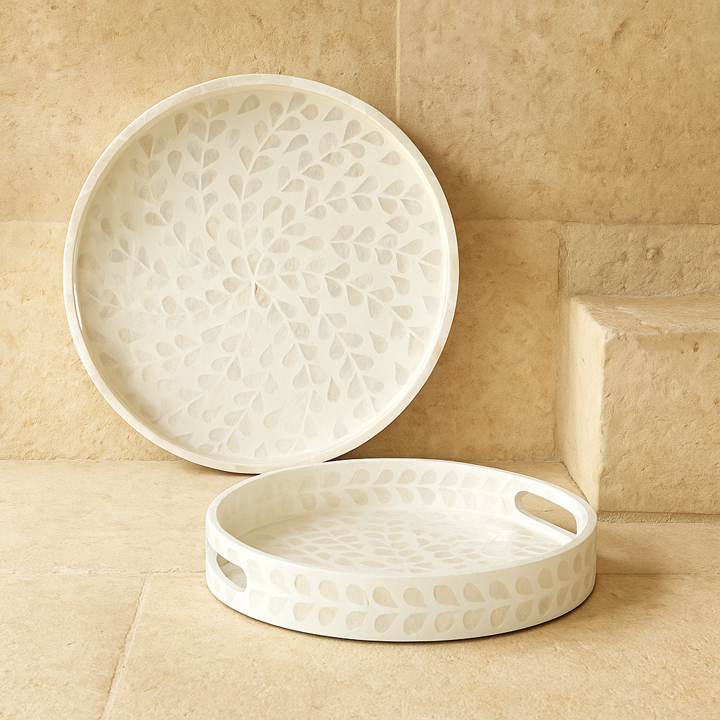 SVR Sedef İkili Yuvarlak Tepsi Seti KOD:61832 Krem