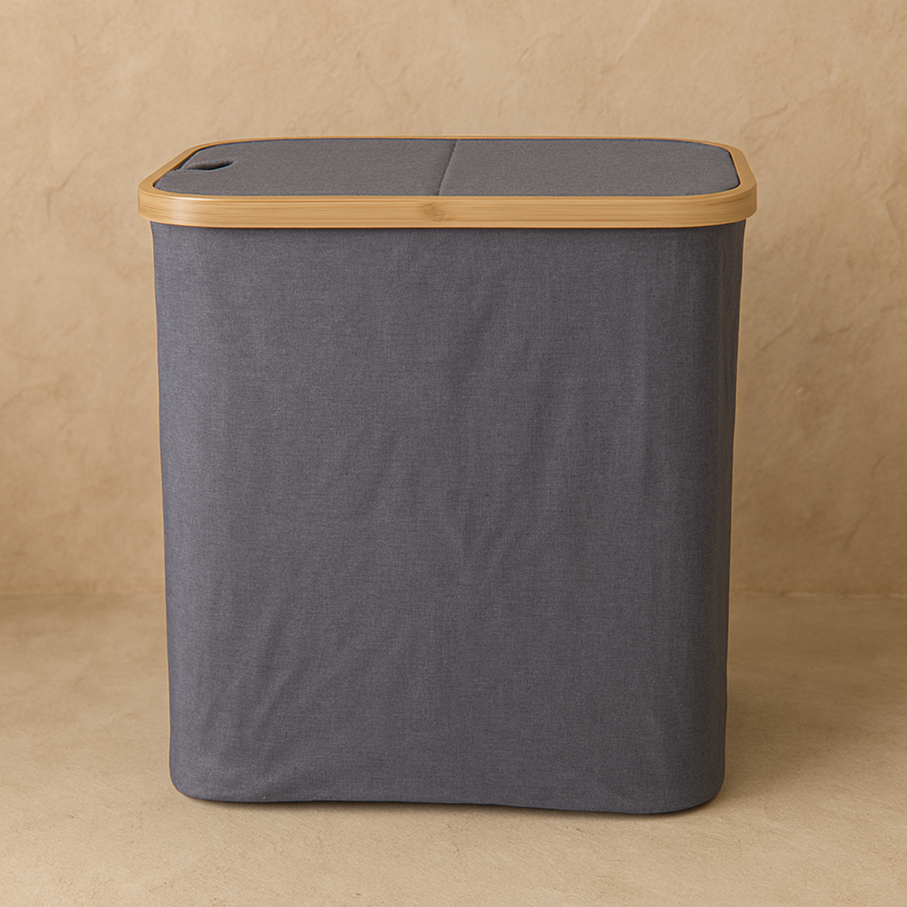 Arow Büyük Boy 2 Cepli Kapaklı Katlanabilir Kirli Çamaşır Sepeti Seti Gri KOD:5021