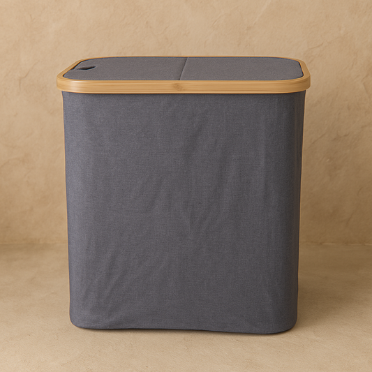 Arow Büyük Boy 2 Cepli Kapaklı Katlanabilir Kirli Çamaşır Sepeti Seti Gri KOD:5021
